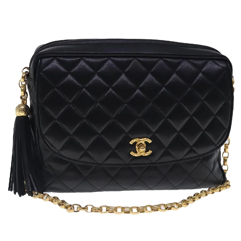 Chanel bags sale 2025CHANEL Matelasse Chain Shoulder Bag Lamb Skin Black Gold CC  kk365A