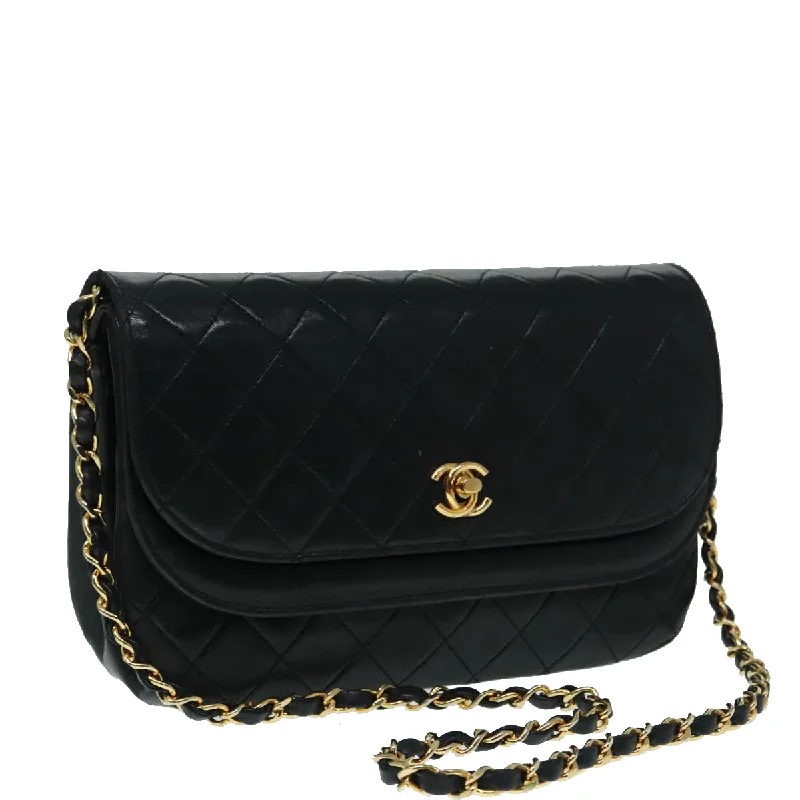 Chanel bags for a polished and professional appearanceCHANEL Matelasse Chain Shoulder Bag Lamb Skin Gold Black CC  bs18449