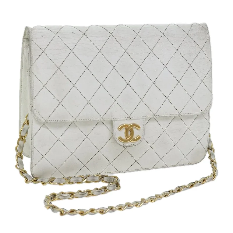 Chanel bags with the perfect balance of luxury and functionalityCHANEL Matelasse Chain Shoulder Bag Lamb Skin White Gold CC  bs18414