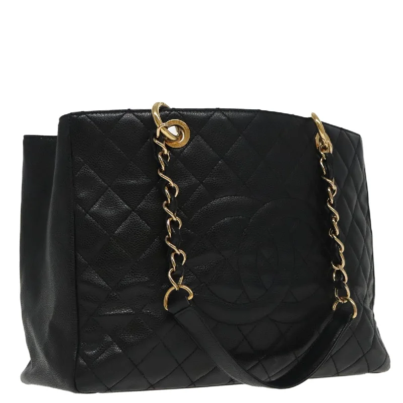 Chanel Luxury Handbag for High - End EventsCHANEL Matelasse Chain Tote Bag Caviar Skin GST Black CC  yk15656A