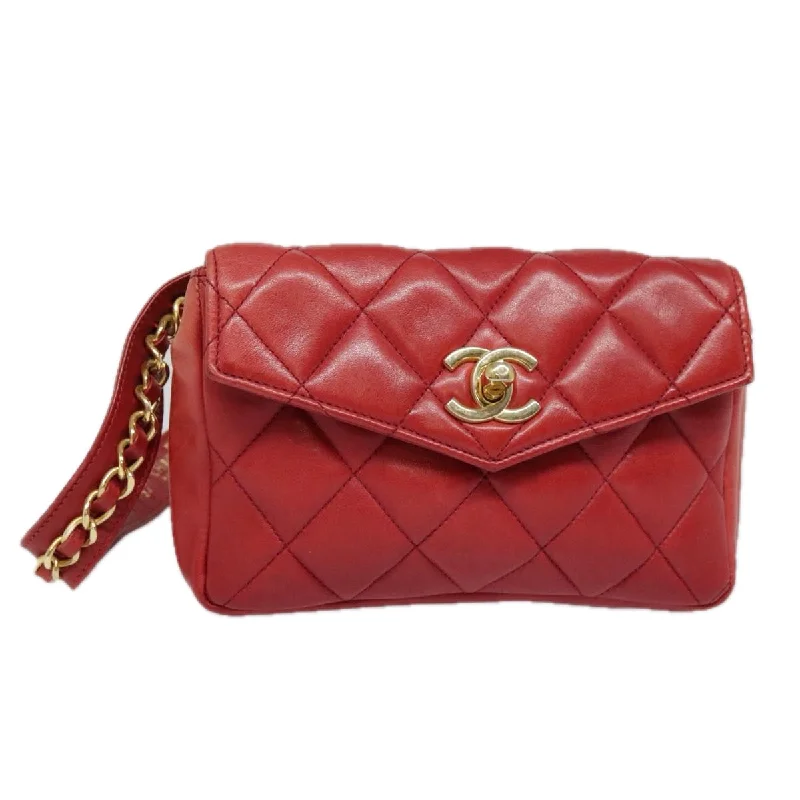 Chanel bags with exclusive seasonal designs and materialsCHANEL Matelasse Chain Waist bag Lamb Skin Red Gold CC  bs18456