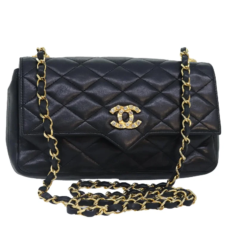 Chanel bags with exclusive seasonal designs and materialsCHANEL Matelasse COCO Mark Chain Stone Bag Lamb Skin Black CC  yk15007A