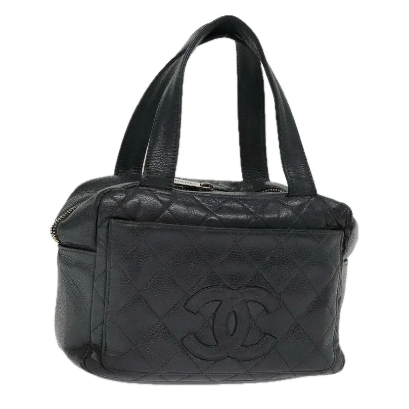 Chanel bags with adjustable chain strapsCHANEL Matelasse Hand Bag Caviar Skin Black Silver CC  bs18836