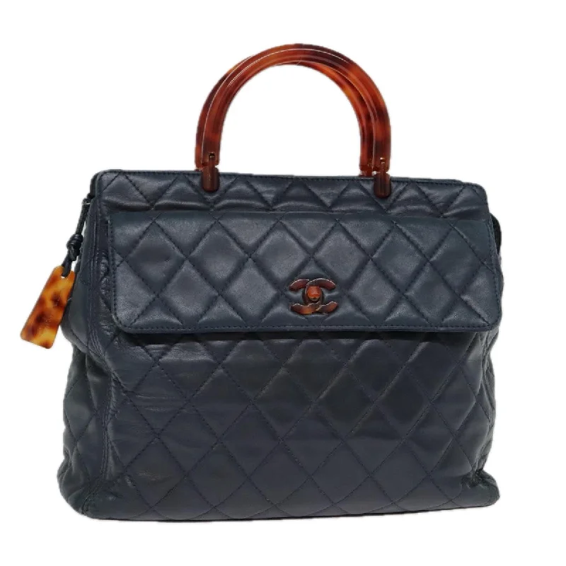 Chanel Luxury Handbag for High - End EventsCHANEL Matelasse Hand Bag Lamb Skin Navy CC  bs18353