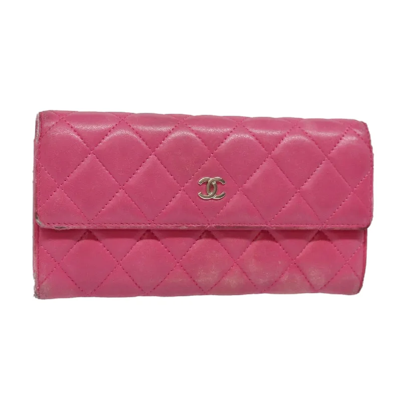 Chanel bags with gold, silver, and pearl accentsCHANEL Matelasse Long Wallet Lamb Skin Pink CC  yk15105