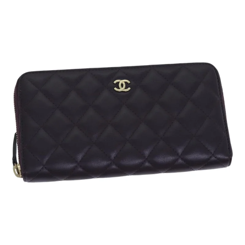 Chanel bags with iconic stitching detailsCHANEL Matelasse Long Wallet Lamb Skin Purple Gold CC  yk15217