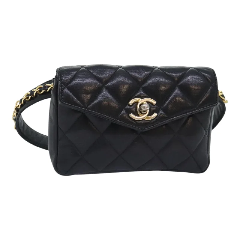 Chanel Medium Tote Bag for Office LadiesCHANEL Matelasse Waist bag Lamb Skin Black Gold CC  bs18455