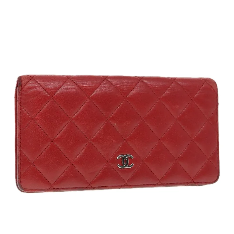 Chanel Limited Edition Handbag for CollectorsCHANEL Matelasse Wallet Lamb Skin Red Silver CC  90620