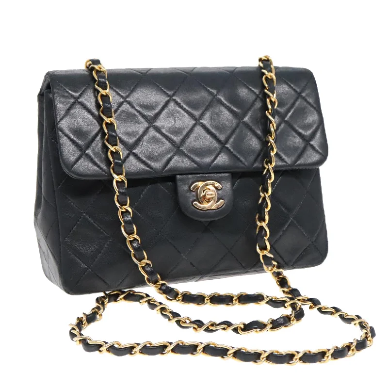 Chanel bags for women with a taste for high fashionCHANEL Mini Matelasse Chain Shoulder Bag Lamb Skin Black Gold CC  yk15360