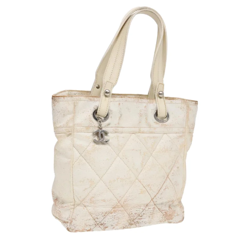 Chanel bags for those who value investment piecesCHANEL Paris Biarritz PM Tote Bag Coated Canvas White CC  bs17328