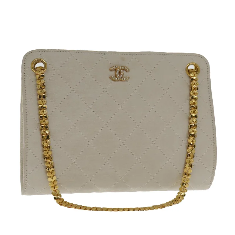 Chanel Medium Tote Bag for Office LadiesCHANEL Quilted Chain Shoulder Bag Nylon White Gold CC  94470