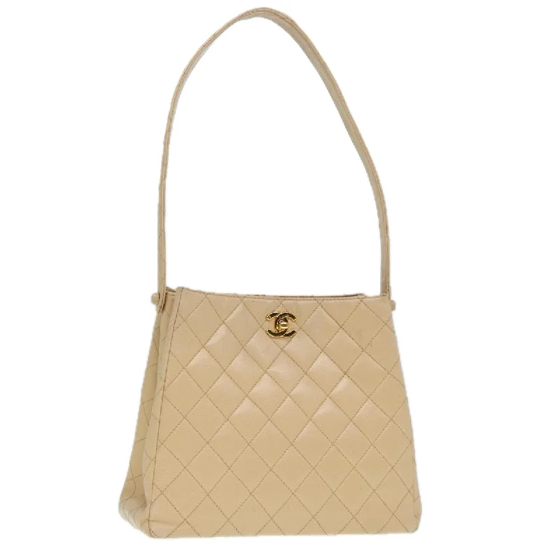 Chanel bags with leather and tweed combinationsCHANEL Shoulder Bag Caviar Skin Beige Gold CC  bs17980