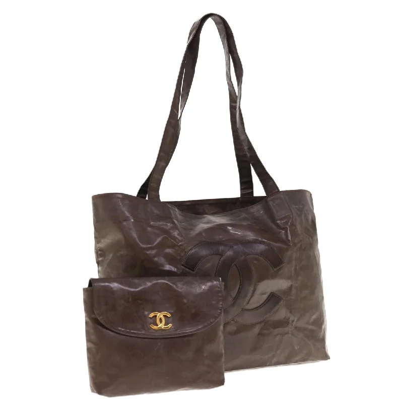 Chanel bags with gold, silver, and pearl accentsCHANEL Tote Bag Patent leather Brown CC  bs10555