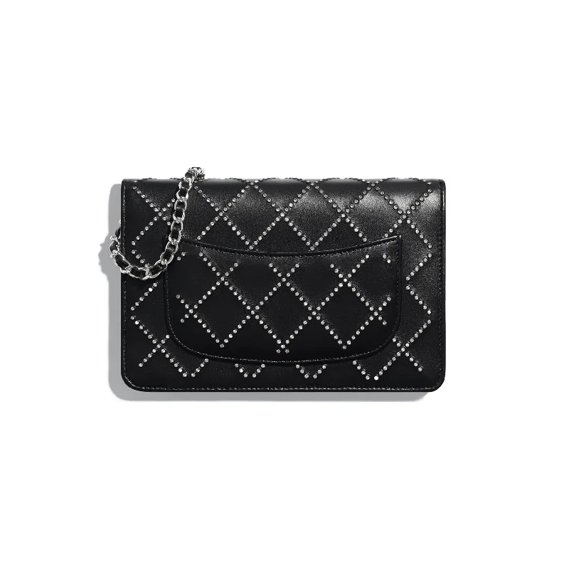 Chanel bags available at online luxury retaileChanel Wallet On Chain – WOC Grained Quilted Calfskin Black Studded